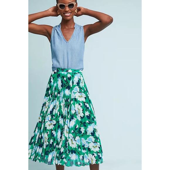 Anthropologie Maeve Roseanne Pleated Midi‎ Skirt Size Small - Picture 5 of 11